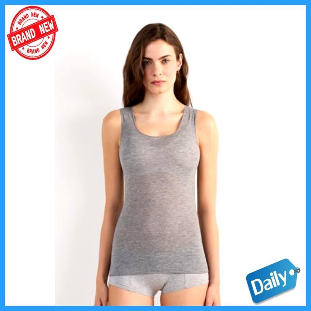 Sheer Modal Cashmere Tank Top Wide Shoulder Scoop Neck Layering - Picture 2 of 7